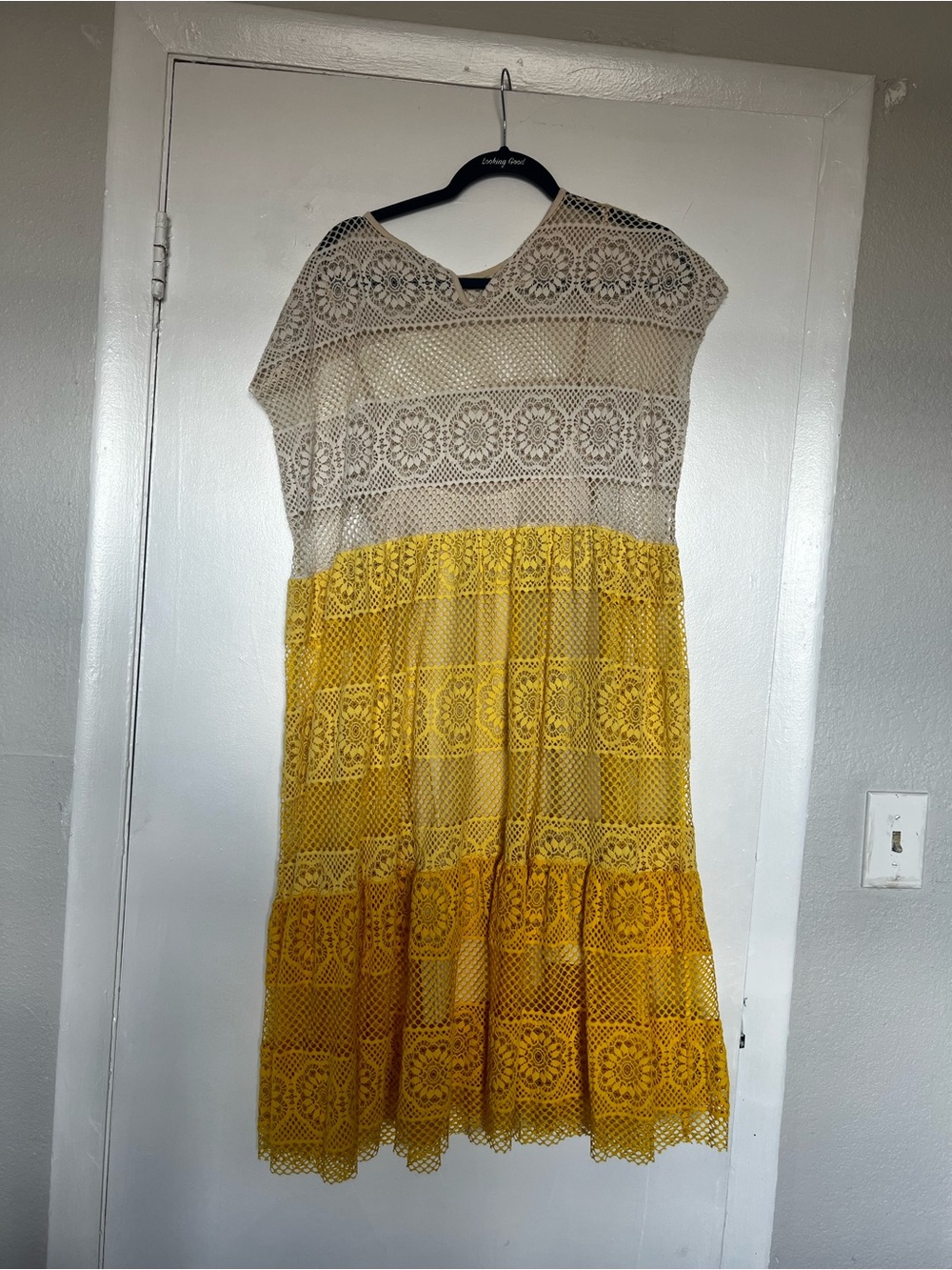 Zara Two-Tone Crochet Midi Dress — Yellow & Cream size M